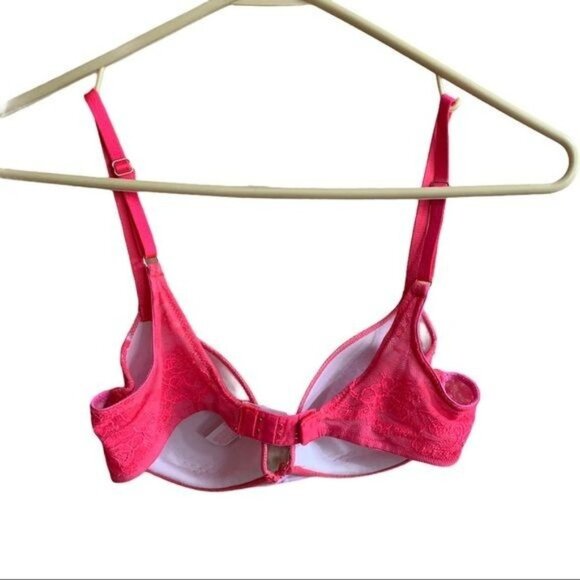 Victoria's Secret Lined Demi Bra Women 32C Hot Pink Lace Rhinestones - Picture 5 of 5